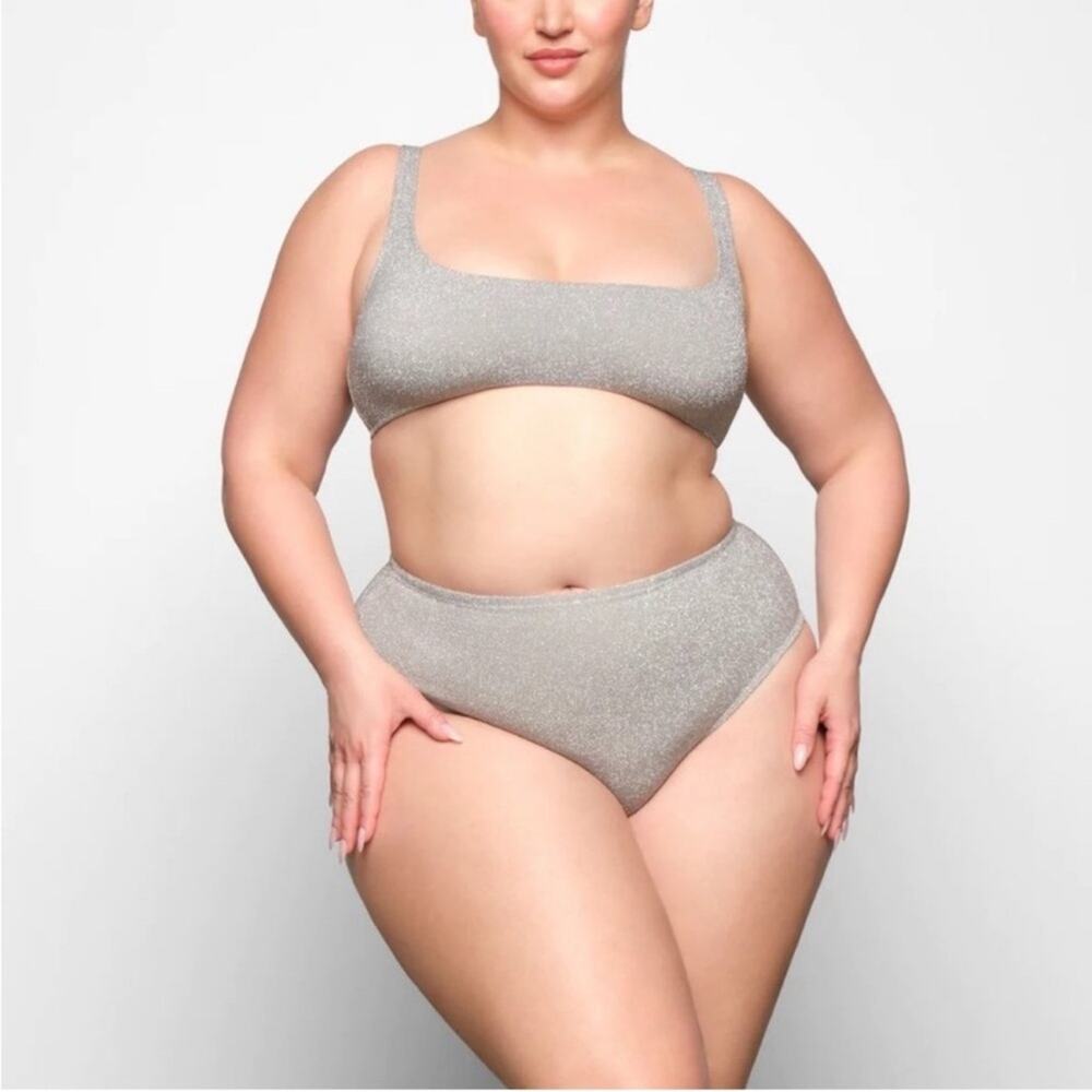 NWT NEW Skims Grey Glitter Mid Waist Bikini Bottoms Size 2X